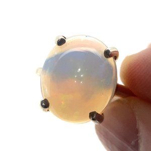 White Precious Opal 6.18ct Golden Rhodium Finish Solid 925 Sterling Silver Ring